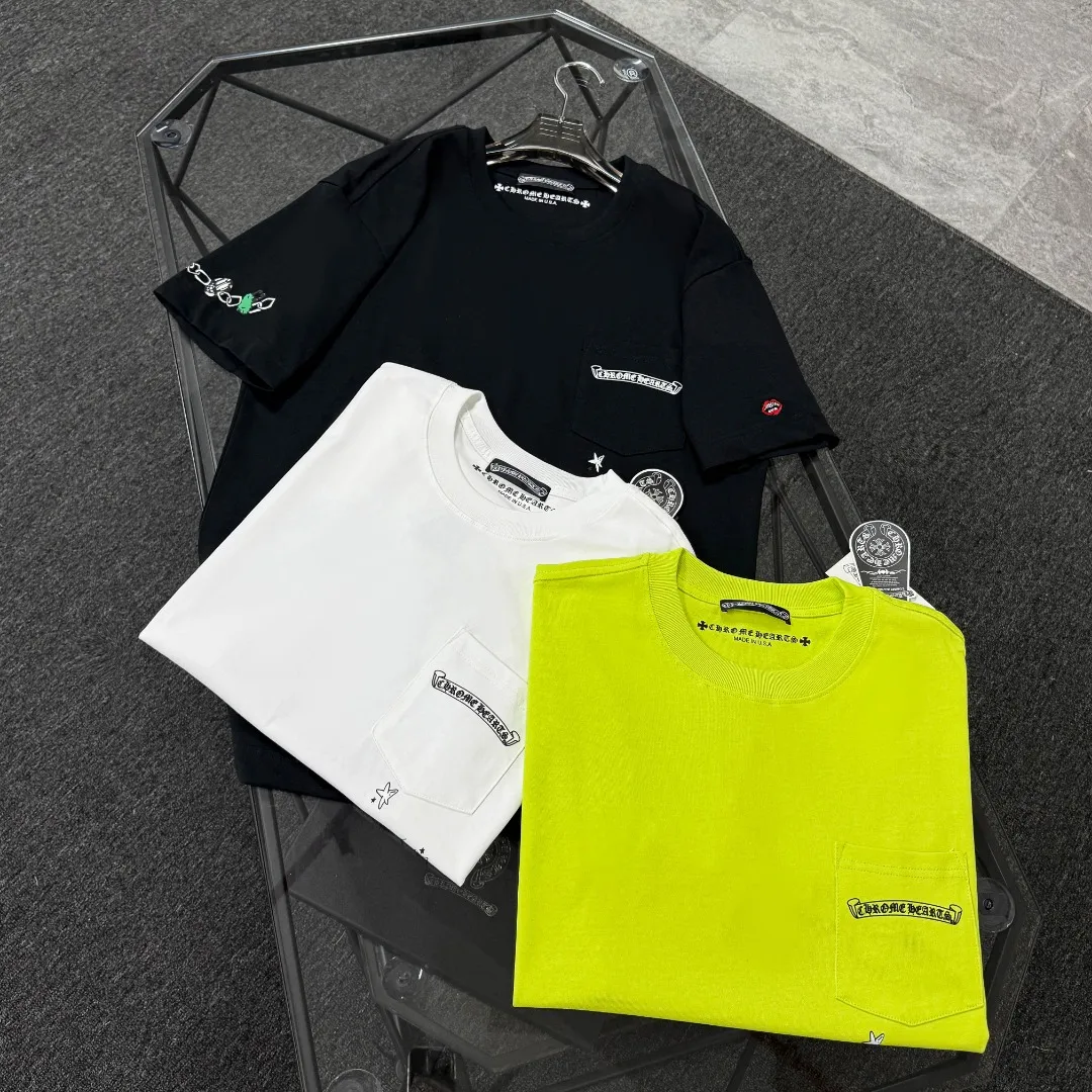 P180 Chrome Hearts 25 high version fabrics made of 300g high-density cotton, no deformation, no shrinkage, complete with three labels, same style for men and women, process: sleeve embroidery + digital printing, color: white, black, fluorescent green, SIZE: S-XL
